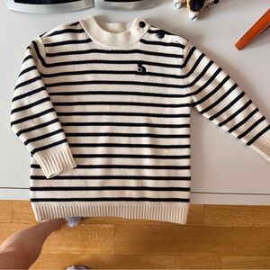 Bonpoint Striped Cream and Black Knit Sweater 4T